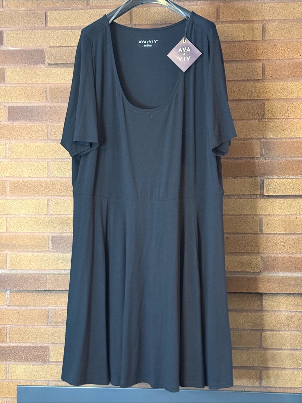 Ava & Viv Black Scoop Neck A-Line Midi Dress